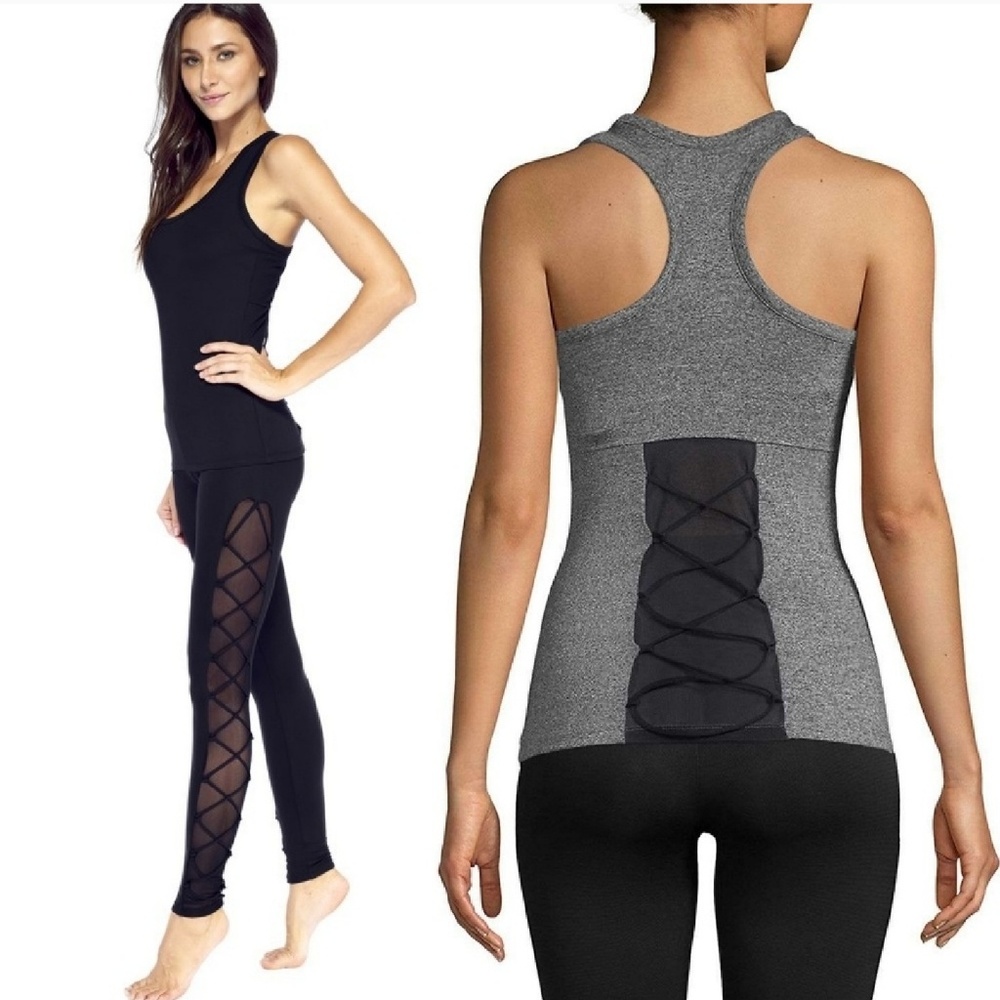 ELECTRIC YOGA Black Lace Up Back Stretch Tank Top